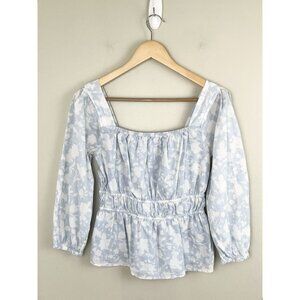 Free Assembly Square Neck Long Sleeve Top Spring‎ Blue Sz XS Milkmaid Peasant